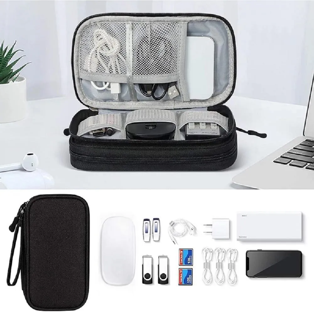 Yiasangly Electronic Organizer Bag, Waterproof Portable Travel Cable Storage Bag, Multifunctional Cord Storage Case for USB Drive, Dard Drive, Power Bank, Charger, Mouse, USB Cable, Headphones - Black