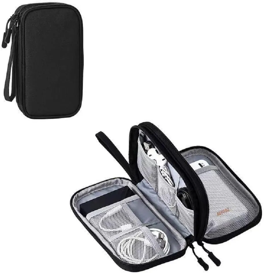 Yiasangly Electronic Organizer Bag, Waterproof Portable Travel Cable Storage Bag, Multifunctional Cord Storage Case for USB Drive, Dard Drive, Power Bank, Charger, Mouse, USB Cable, Headphones - Black