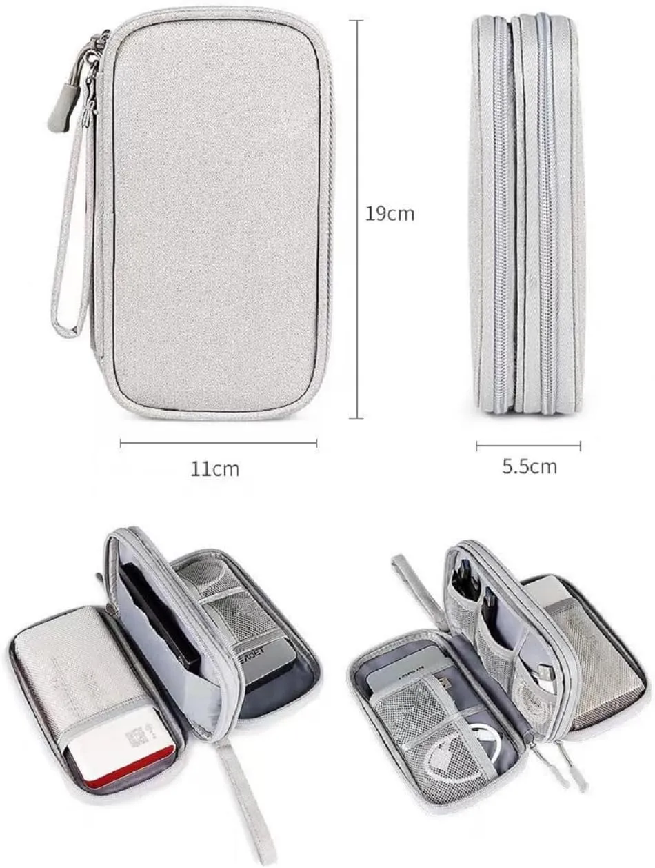 Yiasangly Electronic Organizer Bag, Waterproof Portable Travel Cable Storage Bag, Multifunctional Cord Storage Case for USB Drive, Dard Drive, Power Bank, Charger, Mouse, USB Cable, Headphones - Grey