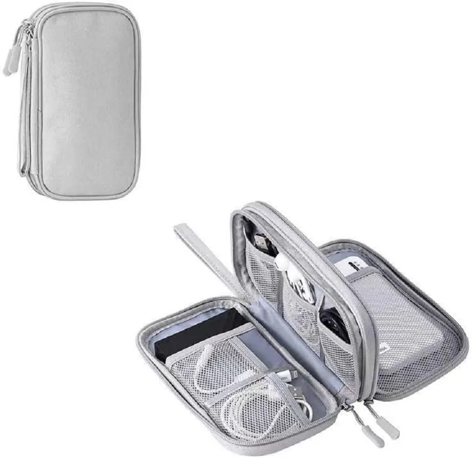 Yiasangly Electronic Organizer Bag, Waterproof Portable Travel Cable Storage Bag, Multifunctional Cord Storage Case for USB Drive, Dard Drive, Power Bank, Charger, Mouse, USB Cable, Headphones - Grey