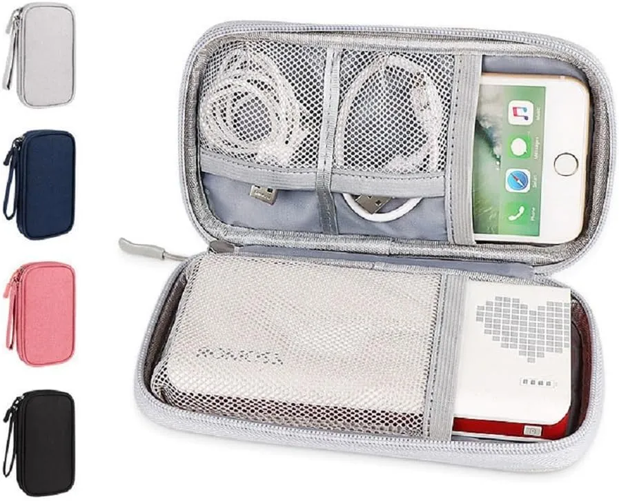 Yiasangly Electronic Organizer Bag, Waterproof Portable Travel Cable Storage Bag, Multifunctional Cord Storage Case for USB Drive, Dard Drive, Power Bank, Charger, Mouse, USB Cable, Headphones - Grey