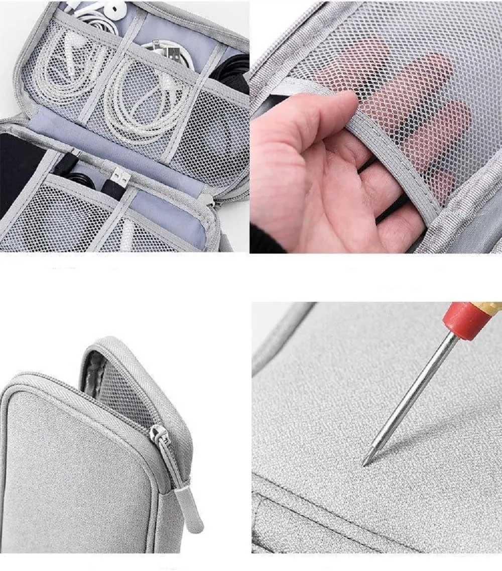 Yiasangly Electronic Organizer Bag, Waterproof Portable Travel Cable Storage Bag, Multifunctional Cord Storage Case for USB Drive, Dard Drive, Power Bank, Charger, Mouse, USB Cable, Headphones - Grey