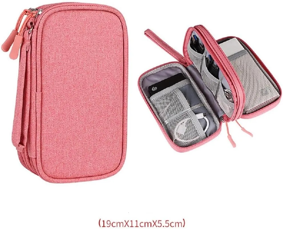 Yiasangly Electronic Organizer Bag, Waterproof Portable Travel Cable Storage Bag, Multifunctional Cord Storage Case for USB Drive, Dard Drive, Power Bank, Charger, Mouse, USB Cable, Headphones - Pink