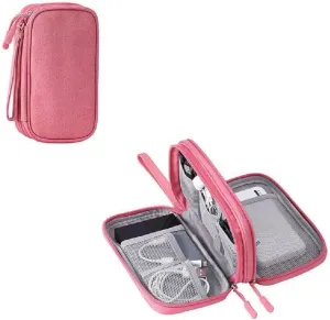 Yiasangly Electronic Organizer Bag, Waterproof Portable Travel Cable Storage Bag, Multifunctional Cord Storage Case for USB Drive, Dard Drive, Power Bank, Charger, Mouse, USB Cable, Headphones - Pink