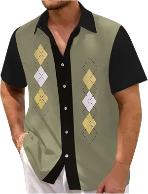 Ymosrh Men's Casual Button-Down Shirts Cotton Linen Solid Color Short Sleeve Shirts Loose Short Button Down Shirts, M-4XL
