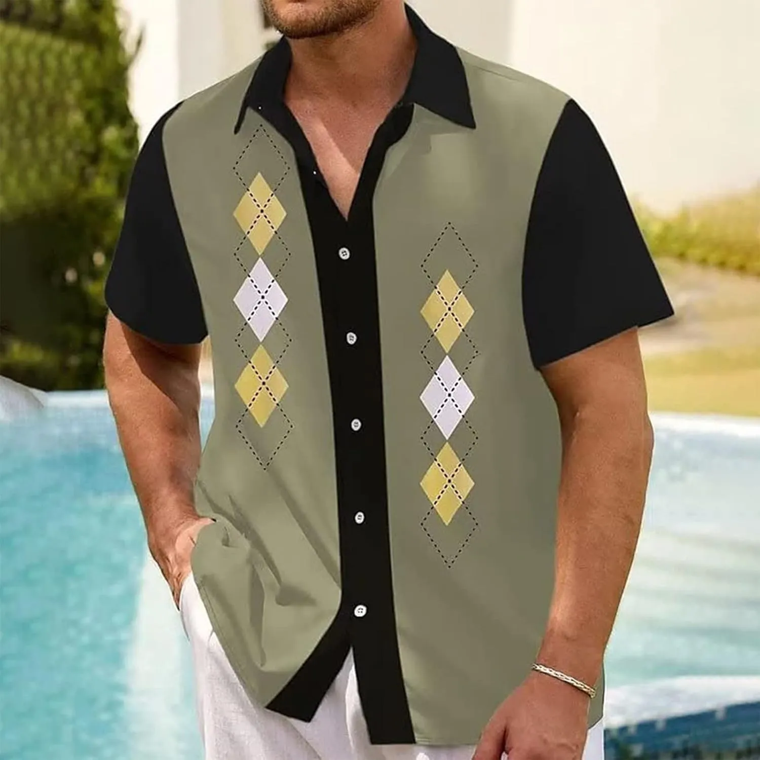 Ymosrh Men's Casual Button-Down Shirts Cotton Linen Solid Color Short Sleeve Shirts Loose Short Button Down Shirts, M-4XL
