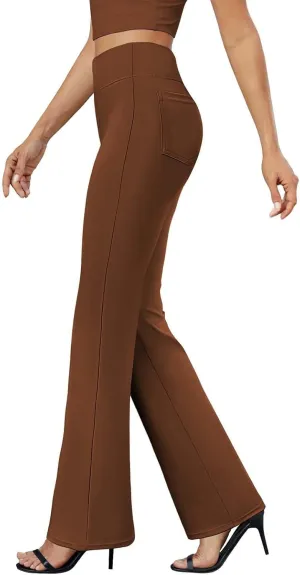 Yoga Dress Pants for Women Stretchy Elastic High Waisted Work Pants Business Casual Tummy Control Bell Bottom Pants