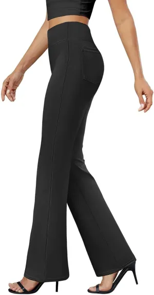 Yoga Dress Pants for Women Stretchy Elastic High Waisted Work Pants Business Casual Tummy Control Bell Bottom Pants