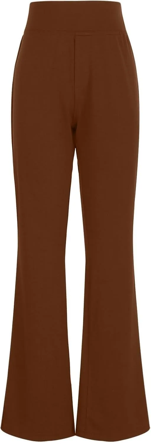 Yoga Dress Pants for Women Stretchy Elastic High Waisted Work Pants Business Casual Tummy Control Bell Bottom Pants