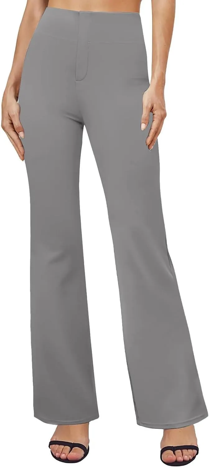Yoga Dress Pants for Women Stretchy Elastic High Waisted Work Pants Business Casual Tummy Control Bell Bottom Pants