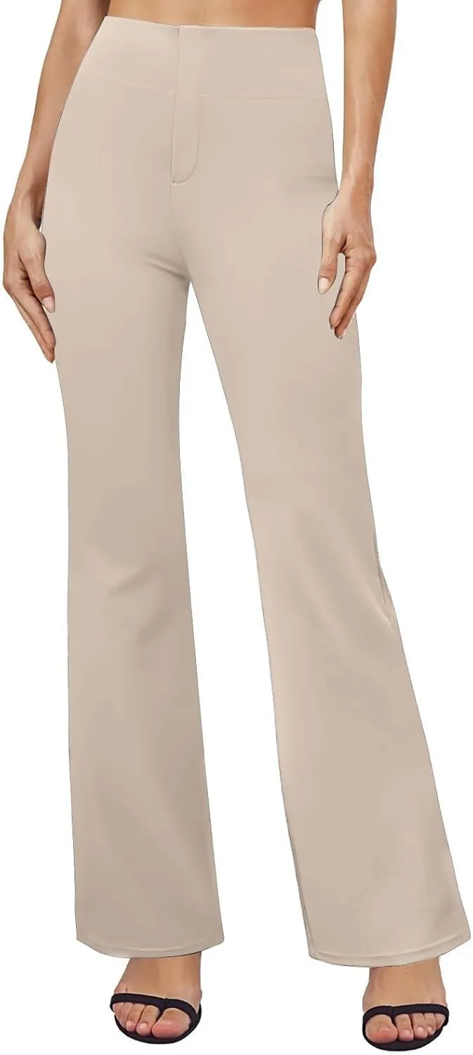 Yoga Dress Pants for Women Stretchy Elastic High Waisted Work Pants Business Casual Tummy Control Bell Bottom Pants