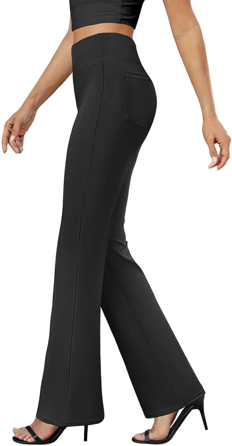 Yoga Dress Pants for Women Stretchy Elastic High Waisted Work Pants Business Casual Tummy Control Bell Bottom Pants