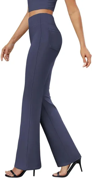 Yoga Dress Pants for Women Stretchy Elastic High Waisted Work Pants Business Casual Tummy Control Bell Bottom Pants