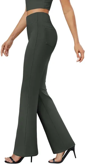 Yoga Dress Pants for Women Stretchy Elastic High Waisted Work Pants Business Casual Tummy Control Bell Bottom Pants