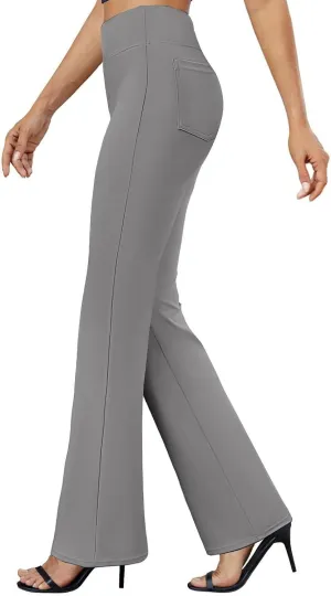 Yoga Dress Pants for Women Stretchy Elastic High Waisted Work Pants Business Casual Tummy Control Bell Bottom Pants