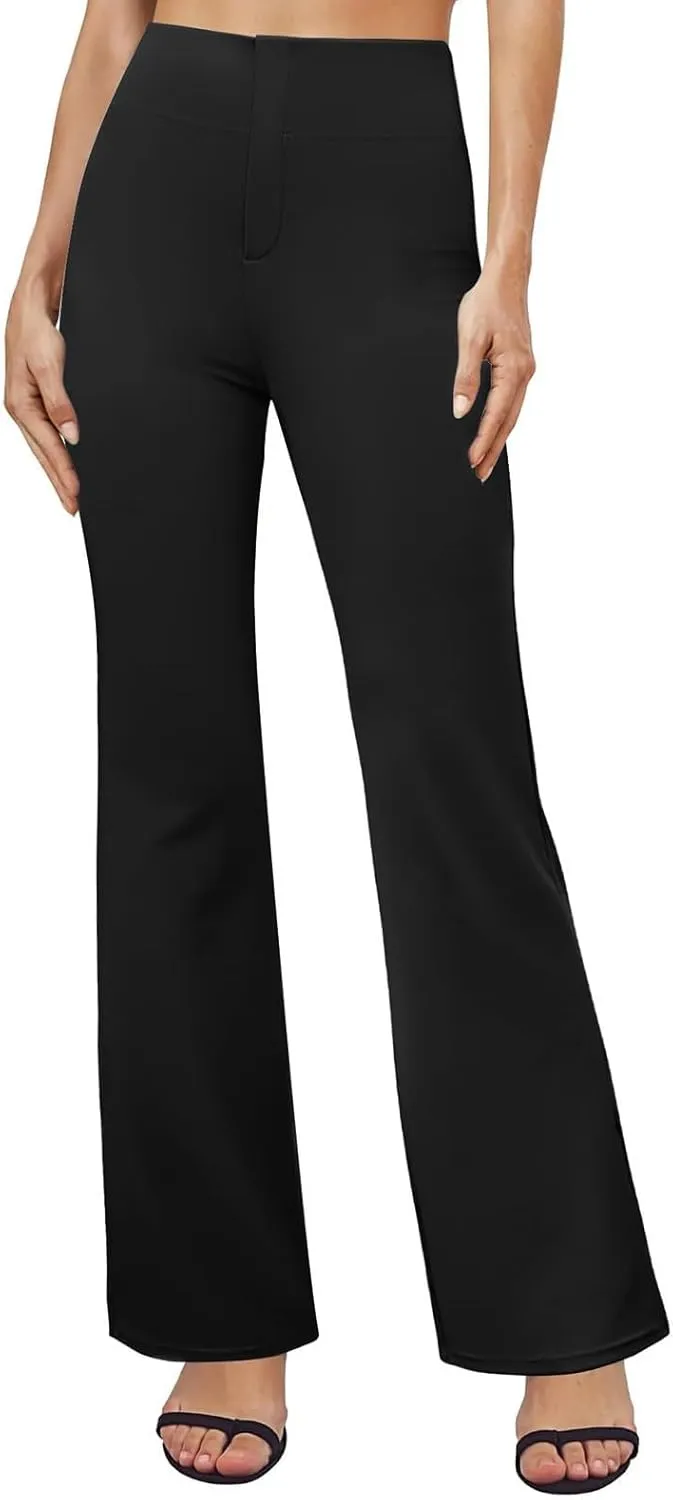 Yoga Dress Pants for Women Stretchy Elastic High Waisted Work Pants Business Casual Tummy Control Bell Bottom Pants
