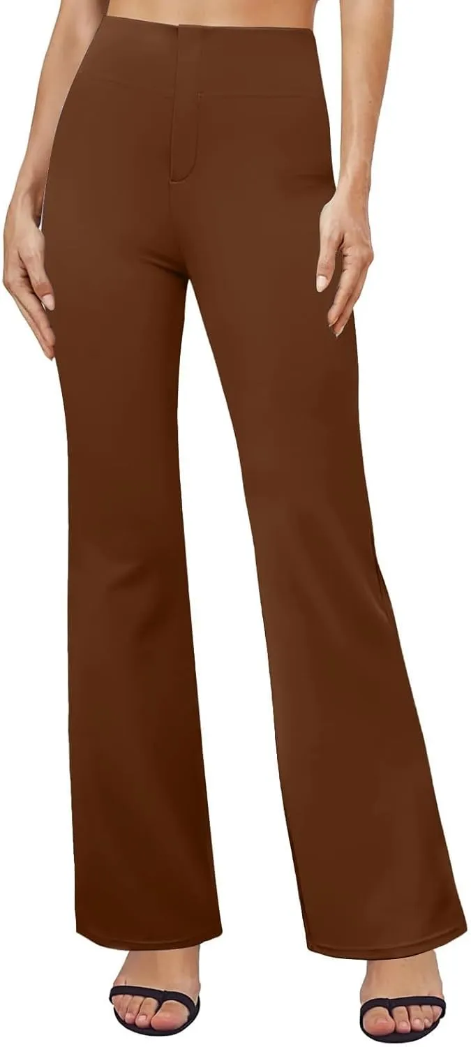 Yoga Dress Pants for Women Stretchy Elastic High Waisted Work Pants Business Casual Tummy Control Bell Bottom Pants