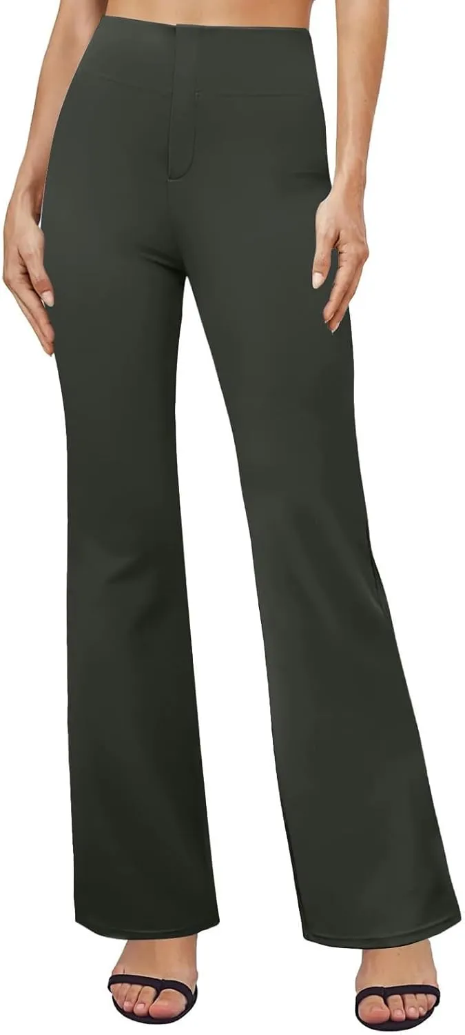 Yoga Dress Pants for Women Stretchy Elastic High Waisted Work Pants Business Casual Tummy Control Bell Bottom Pants