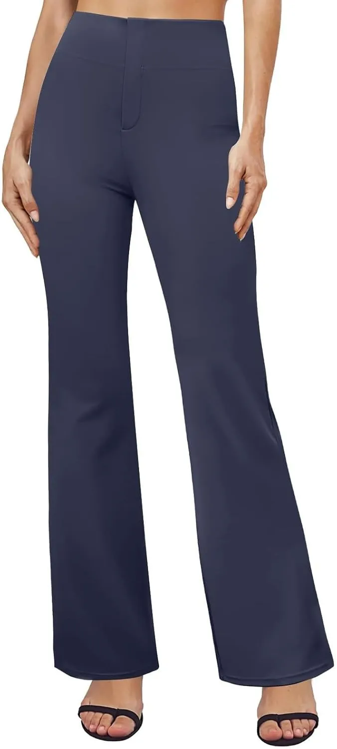 Yoga Dress Pants for Women Stretchy Elastic High Waisted Work Pants Business Casual Tummy Control Bell Bottom Pants