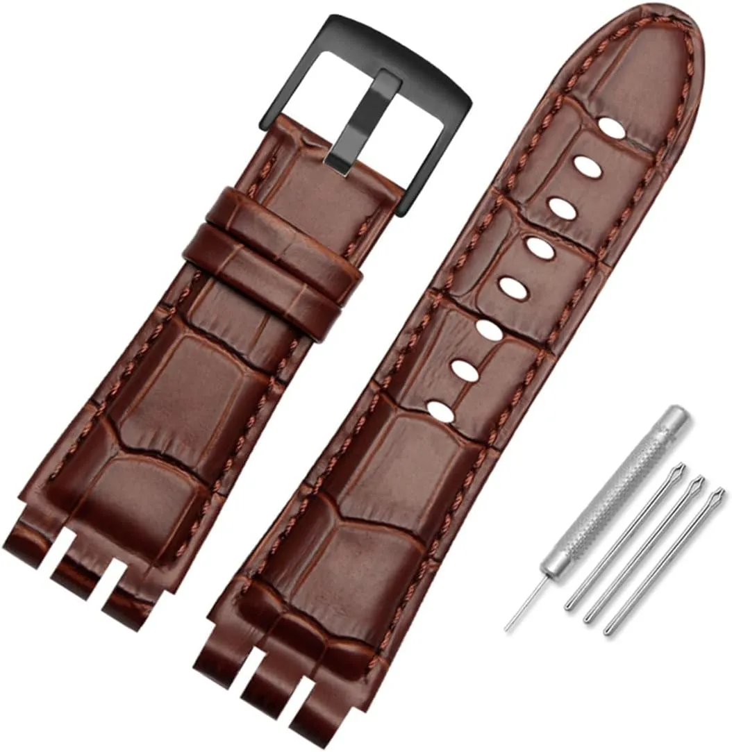 ZHUOLEI SWATCH Cow Leather Stainless Steel Buckle Watch Band with Tool Watch Width 23mm Large Leather Strap Replacement for Men's Swatch YOS440 449 401 447