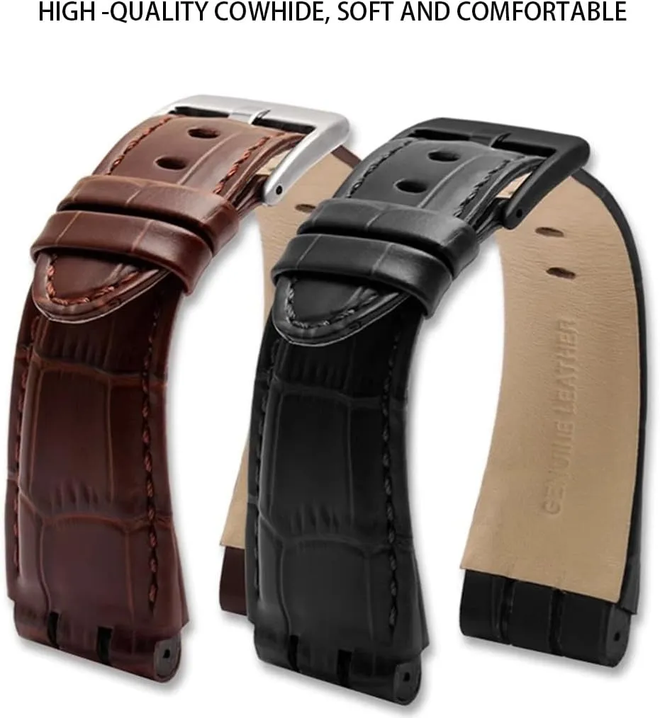 ZHUOLEI SWATCH Cow Leather Stainless Steel Buckle Watch Band with Tool Watch Width 23mm Large Leather Strap Replacement for Men's Swatch YOS440 449 401 447