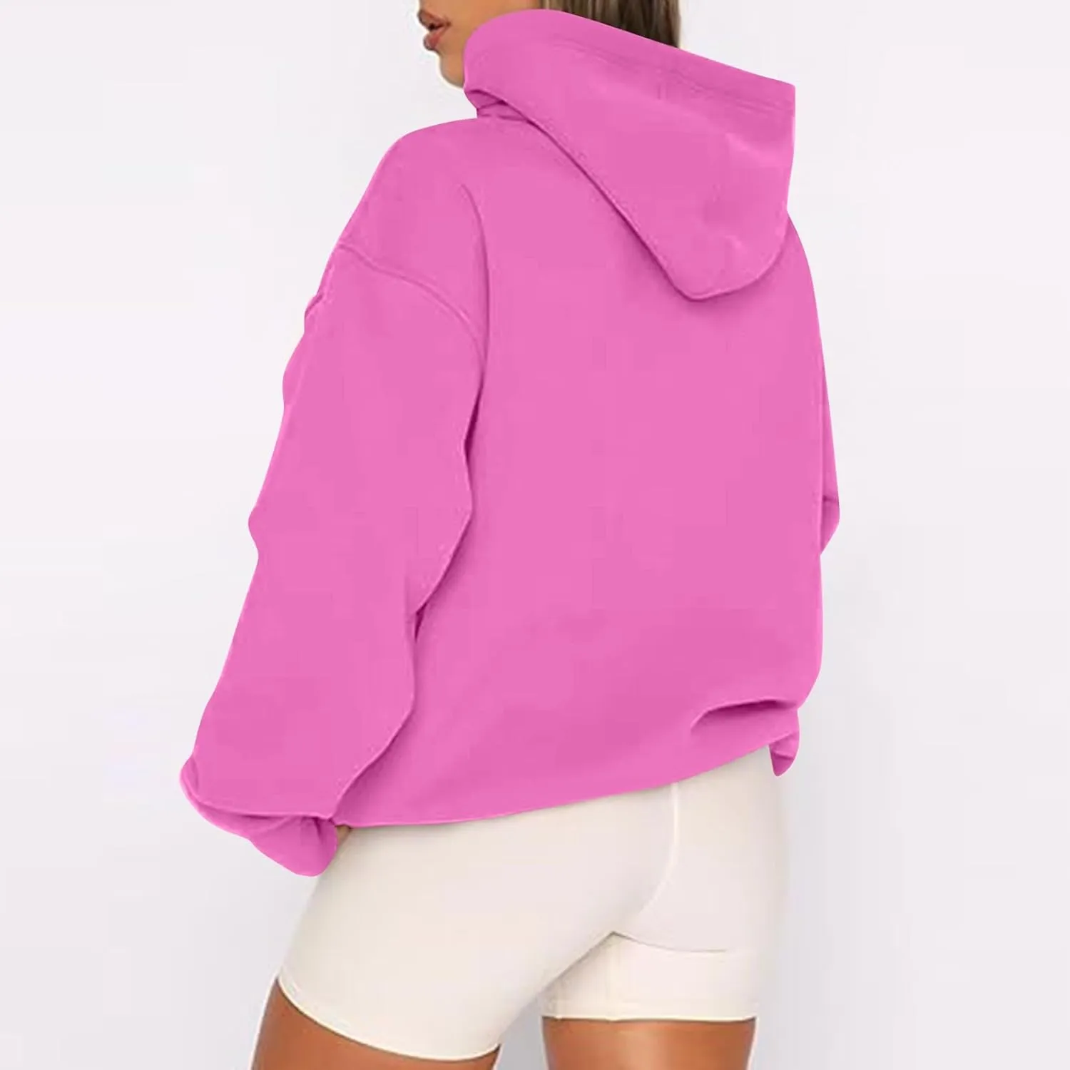 Zip Up Hoodie Women Fleece Oversized Sweatshirt Hoodies Casual Drawstring Hooded Sports Sweat Jackets with Pockets