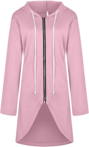 Zip Up Hoodie Women,2024 Trendy Irregular Hem Oversized Hoodies Long Tunic Sweatshirt Open Front Cardigan Jacket