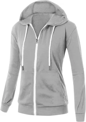 Zip Up Hoodie Womens Long Sleeve Drawstring Hooded Sweatshirt Casual Fleece Jacket 2024 Fall Outfits with Pockets