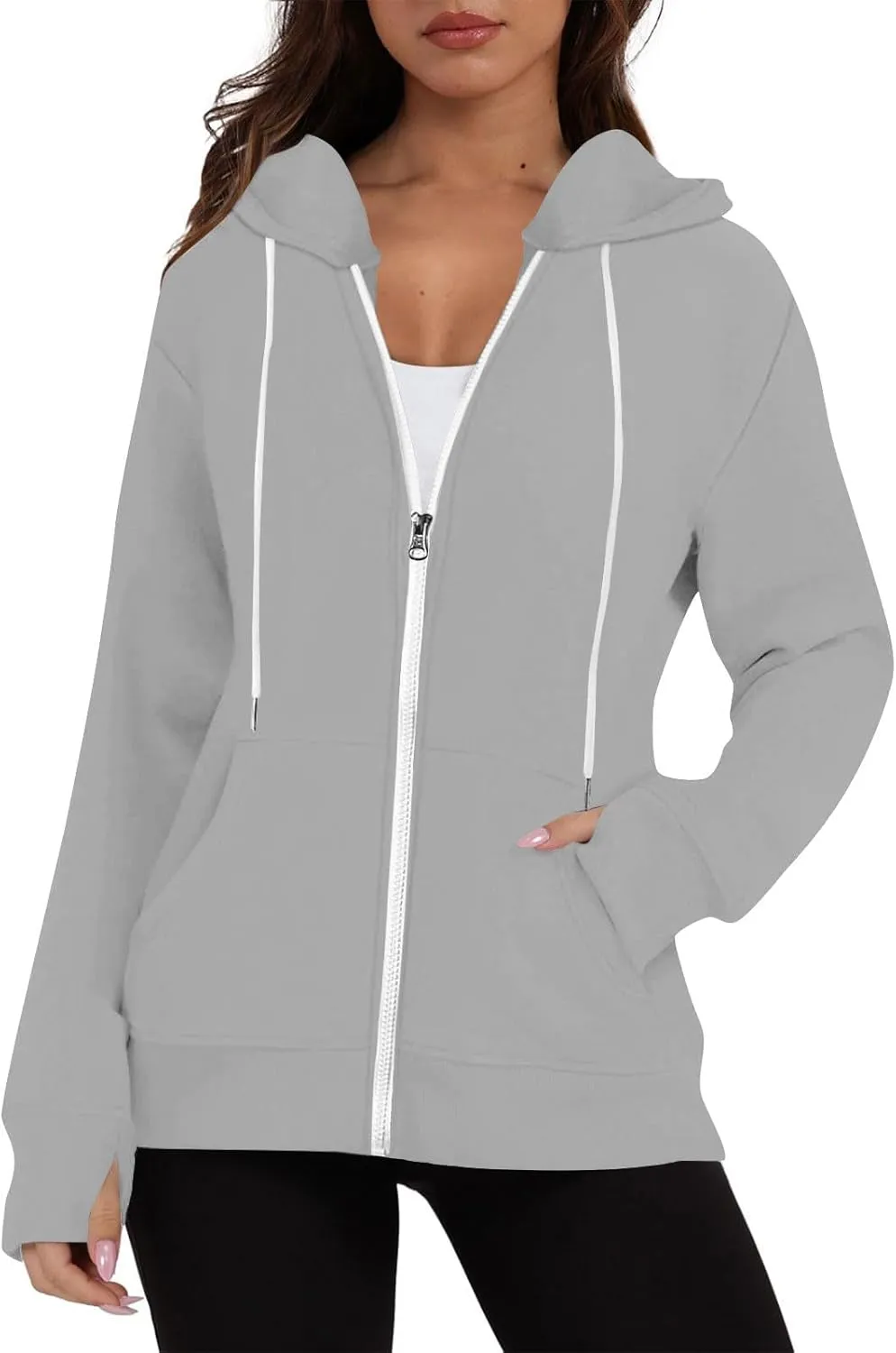 Zip Up Hoodie Womens Long Sleeve Drawstring Hooded Sweatshirt Casual Fleece Jacket 2024 Fall Outfits with Pockets