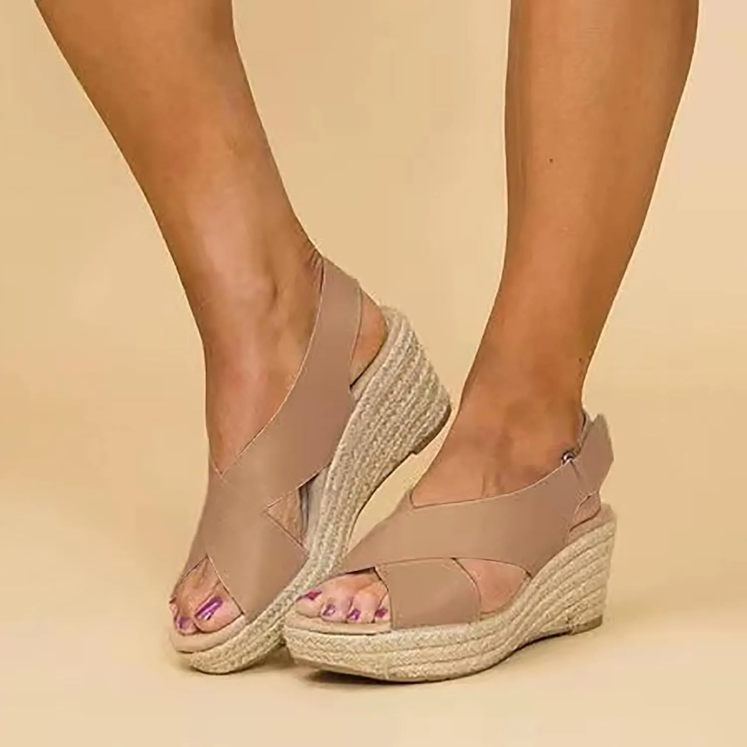 ZSpzx 2025 Women's Espadrilles Platform Sandals Open Toe Arch Support X-Band Adjustable Ankle Strappy Slingback Sandal Ladies Orthopedic Comfortable Cushioned Footbed Dressy Shoes Bridal Shoe