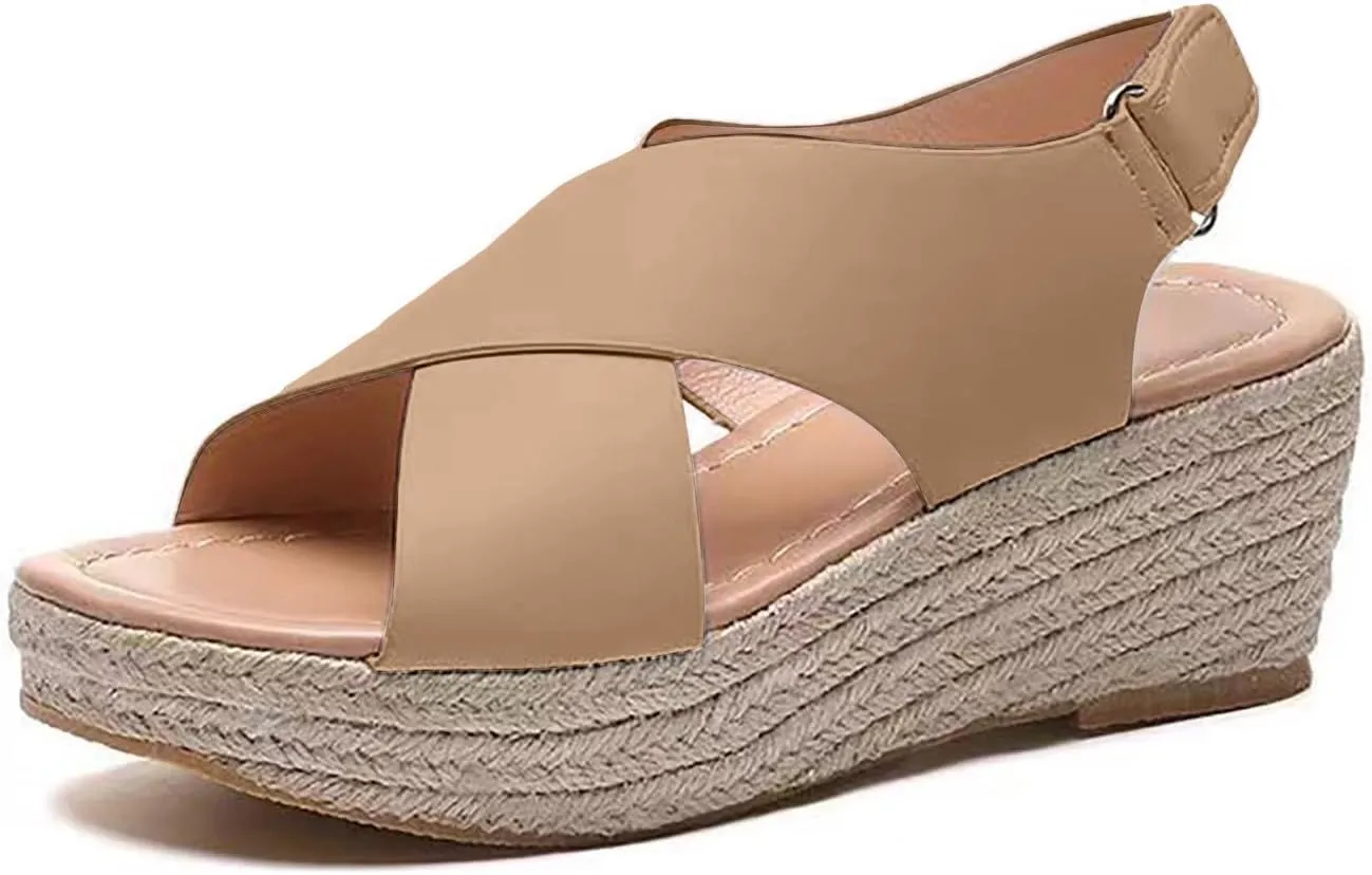 ZSpzx 2025 Women's Espadrilles Platform Sandals Open Toe Arch Support X-Band Adjustable Ankle Strappy Slingback Sandal Ladies Orthopedic Comfortable Cushioned Footbed Dressy Shoes Bridal Shoe