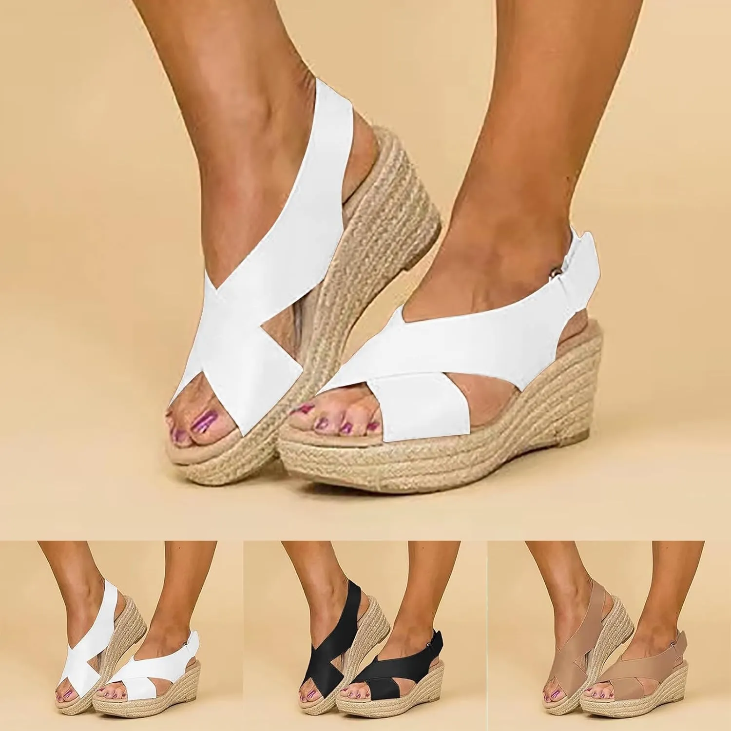 ZSpzx 2025 Women's Espadrilles Platform Sandals Open Toe Arch Support X-Band Adjustable Ankle Strappy Slingback Sandal Ladies Orthopedic Comfortable Cushioned Footbed Dressy Shoes Bridal Shoe